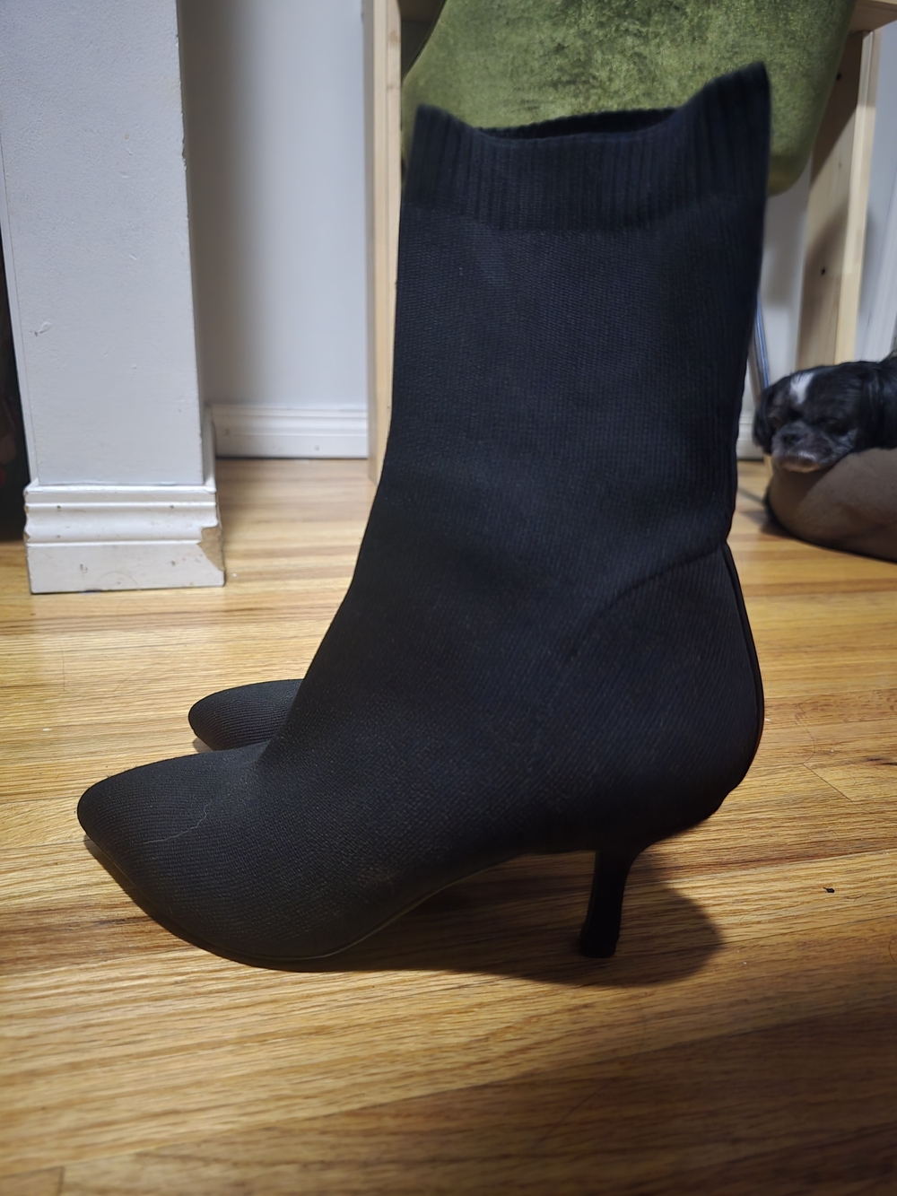 Emmy Deveaux Black Stretch-Knit Sock Booties - Women's Elegant Heel